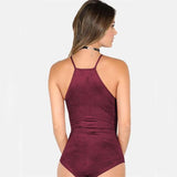 Burgundy V-Neck Ruffle Bodysuit