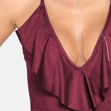 Burgundy V-Neck Ruffle Bodysuit