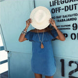Flare Neck Denim Dress