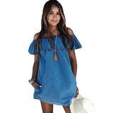 Flare Neck Denim Dress