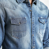Slim Long-Sleeved Denim Shirt