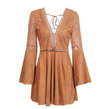 Suede & Lace Hollow Back Dress