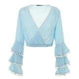 V-Neck Tassel Blouse