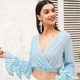 V-Neck Tassel Blouse