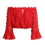 Flare Sleeve Applique Blouse