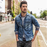 Slim Long-Sleeved Denim Shirt