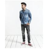 Slim Long-Sleeved Denim Shirt