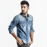 Slim Long-Sleeved Denim Shirt