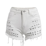 Rivet Fringe Denim Shorts