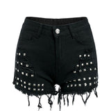 Rivet Fringe Denim Shorts