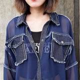 Chiffon Denim Patchwork Blouse