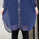 Chiffon Denim Patchwork Blouse